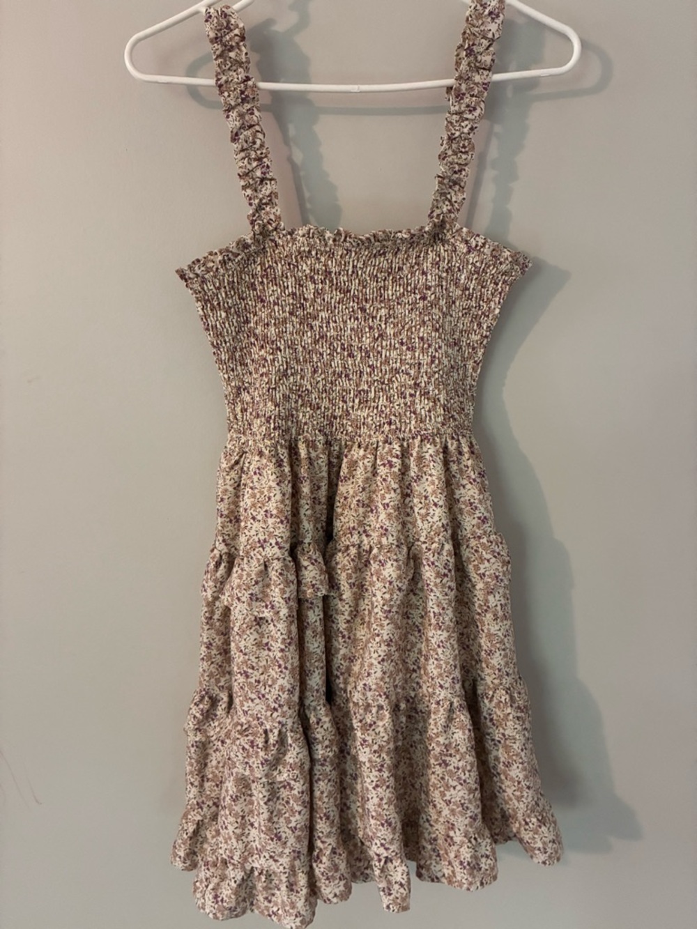 Storia Cream Floral Smocked Ruffle Tiered Mini Dress
